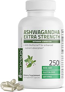 Bronson Ashwagandha Extra Strength Stress & Mood Support with BioPerine - Non GMO Formula, 250 Vegetarian Capsules
