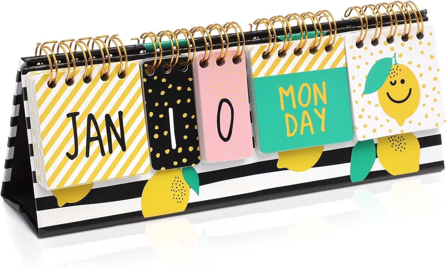 Lemon Perpetual Flip Calendar for Office Desktop, Classroom Supplies, Desk Calendar with Day, Date, and Month Display for Planning, Home, Kitchen Decor (8 x 3.5 Inches)