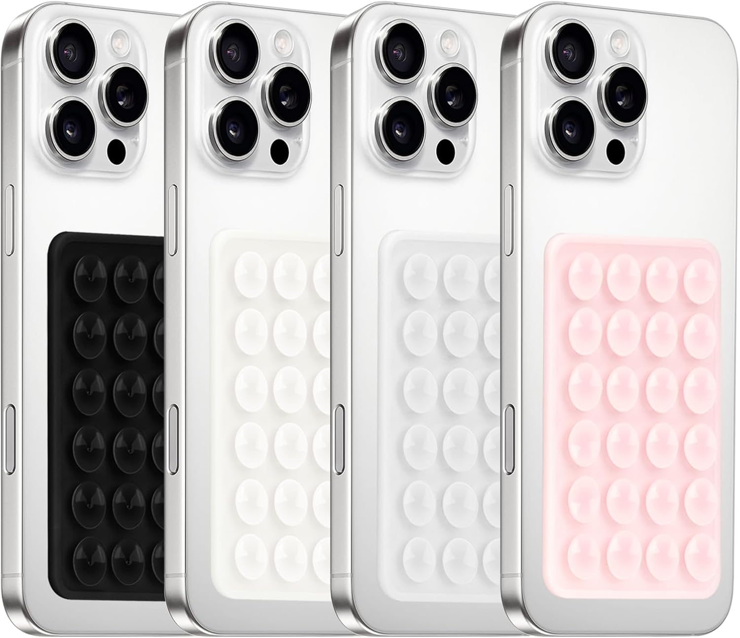 Yojaro 4Pack Silicone Suction Phone Case Mount, Silicon Adhesive Smartphones Stand Sticky, Hands-Free Phone Accessories Holder for Selfies and Videos (Black & White & Translucent & Light Pink)