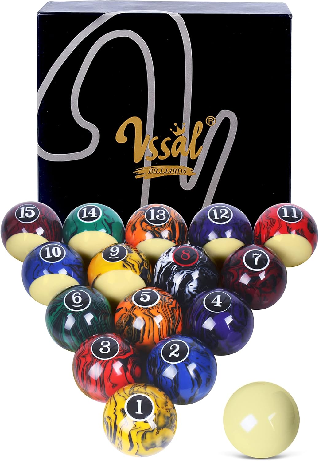 VSSAL Billiard Balls Set Pool Table Balls Marble-Swirl & Classic Style 16 Ball Set