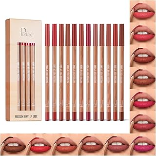 Lip Liner Set, 12Pcs Pure Natural Oak Brown Pink Red Series Lip Liners, Smooth and High Pigmented Lip Makeup Pencil