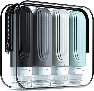 Travel Bottles for Toiletries, Tsa Approved 3oz Travel Size Containers BPA Free Leak Proof Refillable Liquid Silicone Squeezable Travel Accessories for Shampoo Conditioner Lotion (4 Pack)