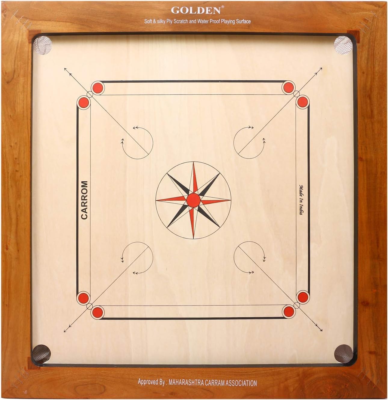 KNK Golden Carrom Board – Antique Indoor Game Approved by Carrom Federation (20mm, Champion)