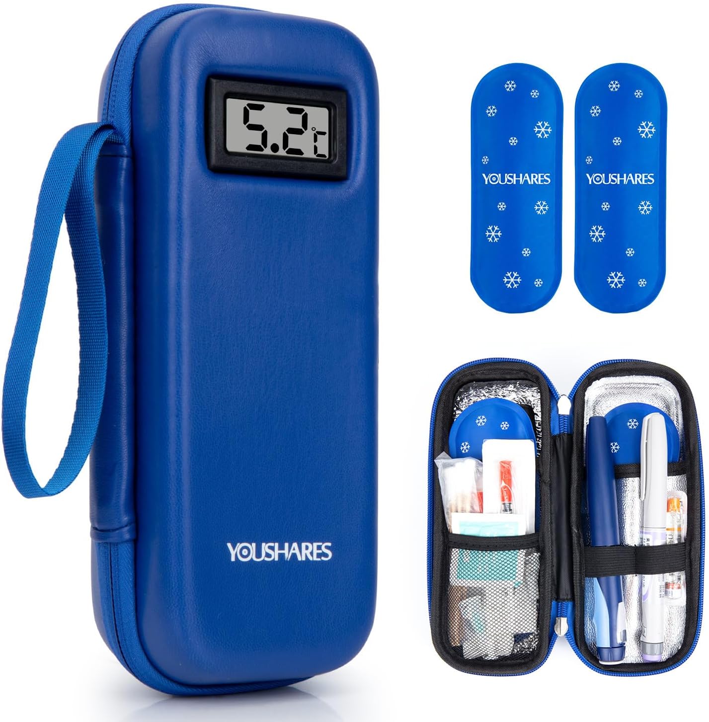 YOUSHARES Insulin Cooler Travel Case with Temperature Display - Insulin Pen Case with 2 Ice Packs TSA Approved, Refrigerated Medication Cooler Travel Bag for Ozempic GLP-1 Injection Diabetes Supplies
