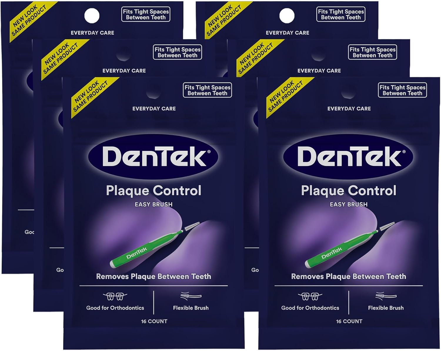 DenTek Easy Brush Plaque Control Interdental Cleaners, Tight, 16 Count, 6 Pack