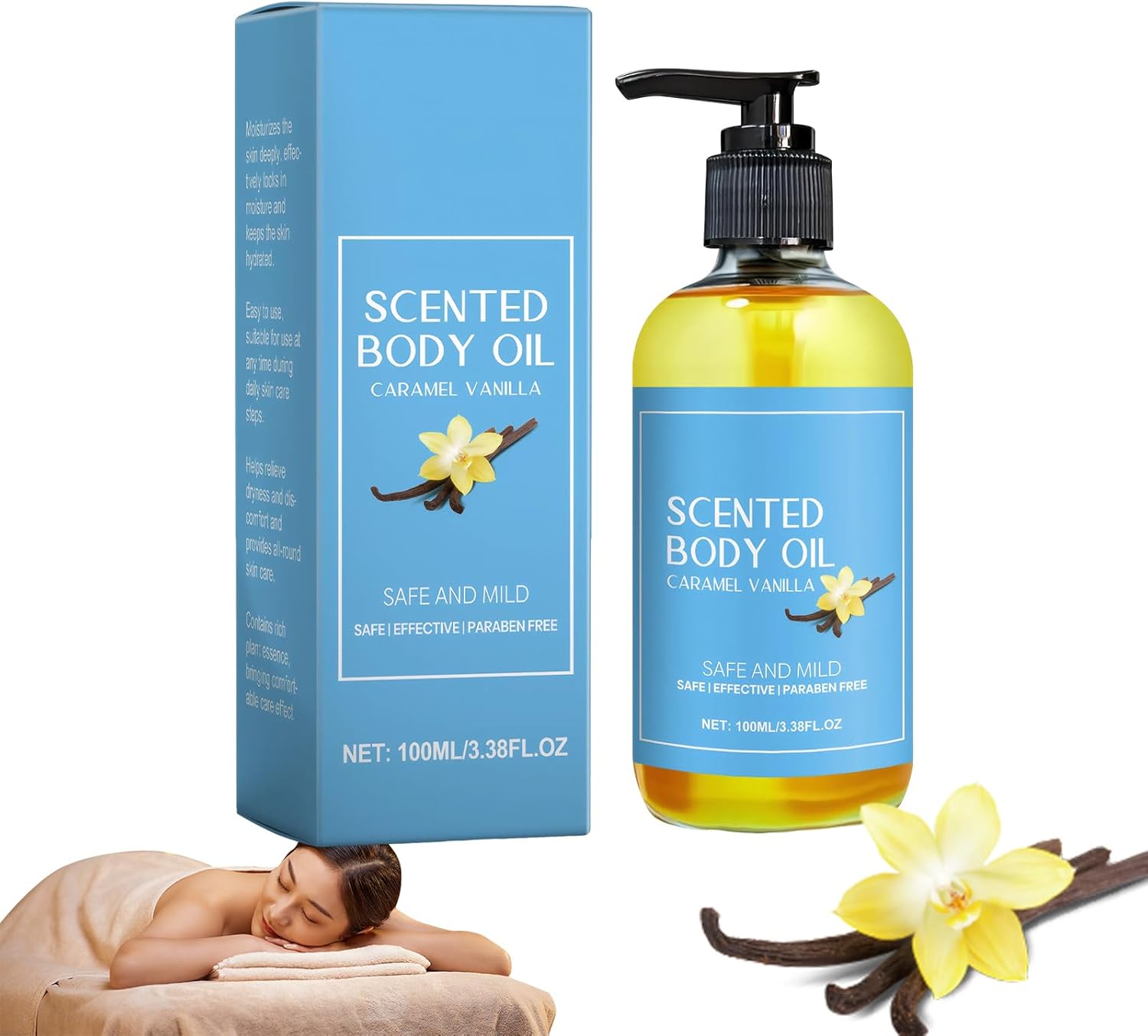 Vanilla Body Oil, Scented Body Oil Body Oil Caramel Vanilla,Vanilla Body Care Vanilla Massage Oils Moisturising Body Oil for Date Night Firming Skin Body Massage Oil for Dry Skin,100ml