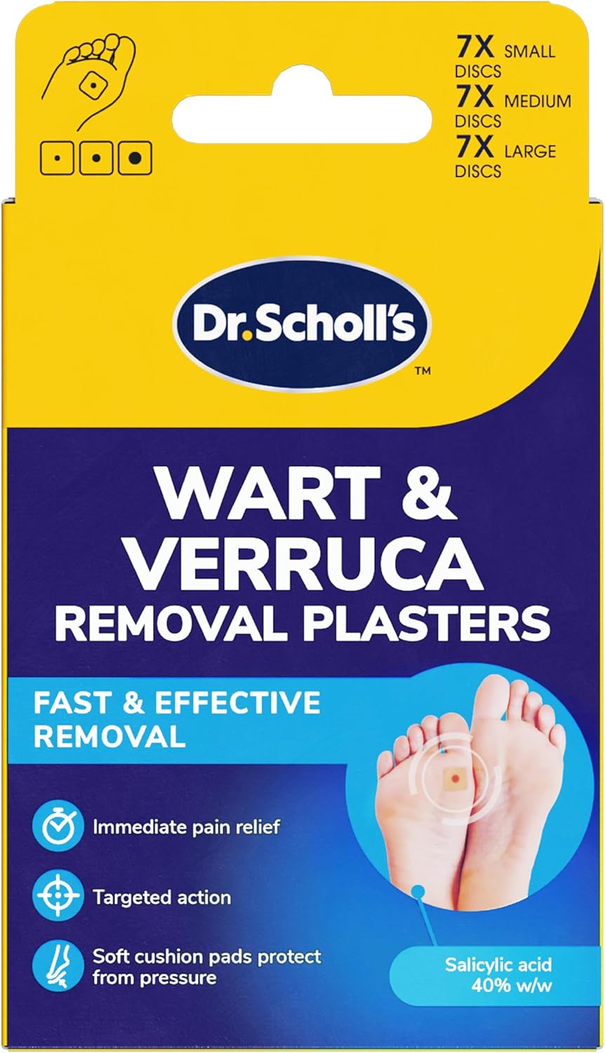 Dr. Scholl's Wart and Verruca Removal Plasters, Pack of 21, Fast and Effective Verruca Treatment and Wart Remover, Immediate Pain Relief, Washproof Plasters