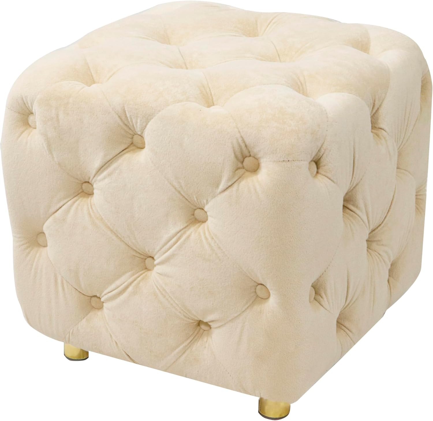 INMOZATA Foot Stools Ottoman, Button Tufted Square Ottoman, Armless Velvet Vanity Chair,Foot Stools Small Ottoman Foot Rest with Gold Metal Legs for Living Room Bedroom Makeup Room,Beige