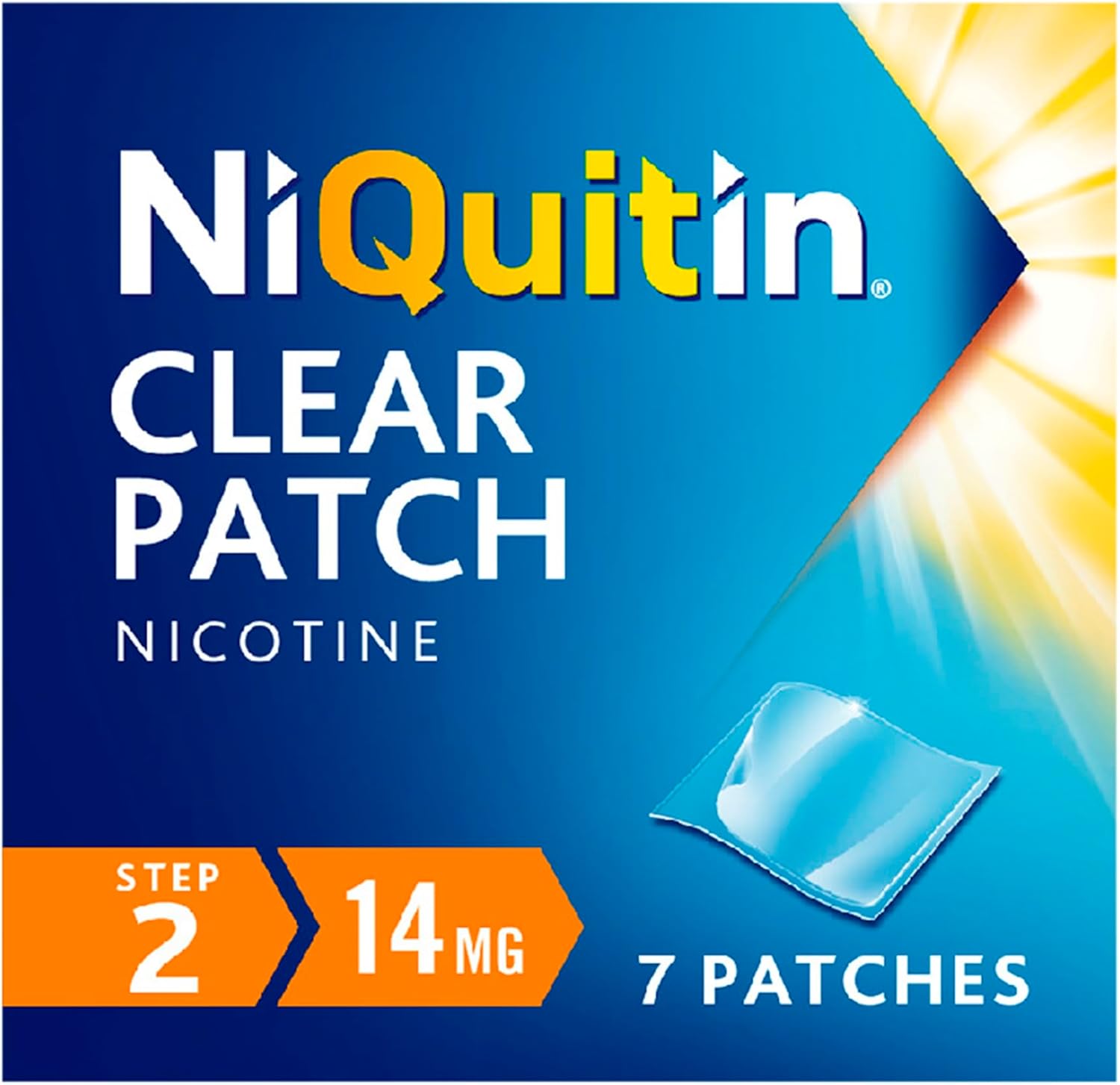 NiQuitin 14 mg Nicotine Patch - Step 2 - Stop Smoking Aid Therapy - 7 Clear Patches for 1 Weeks Treatment - 24h Craving Control - Invisible Nicotine Patches, White, 7 Count (Pack of 1)