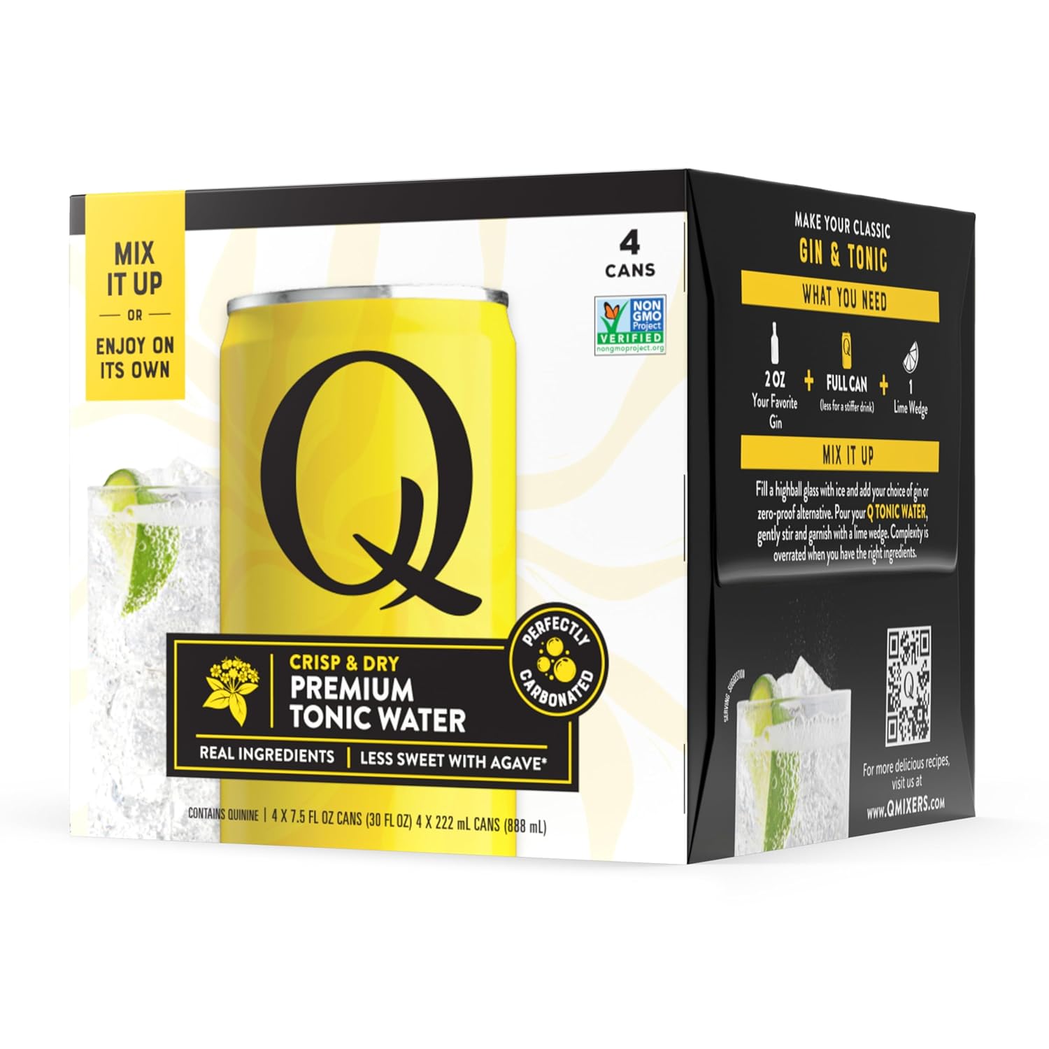 Q Mixers Tonic Water, Premium Cocktail Mixer Made with Real Ingredients, 7.5 fl oz cans (Pack of 4)