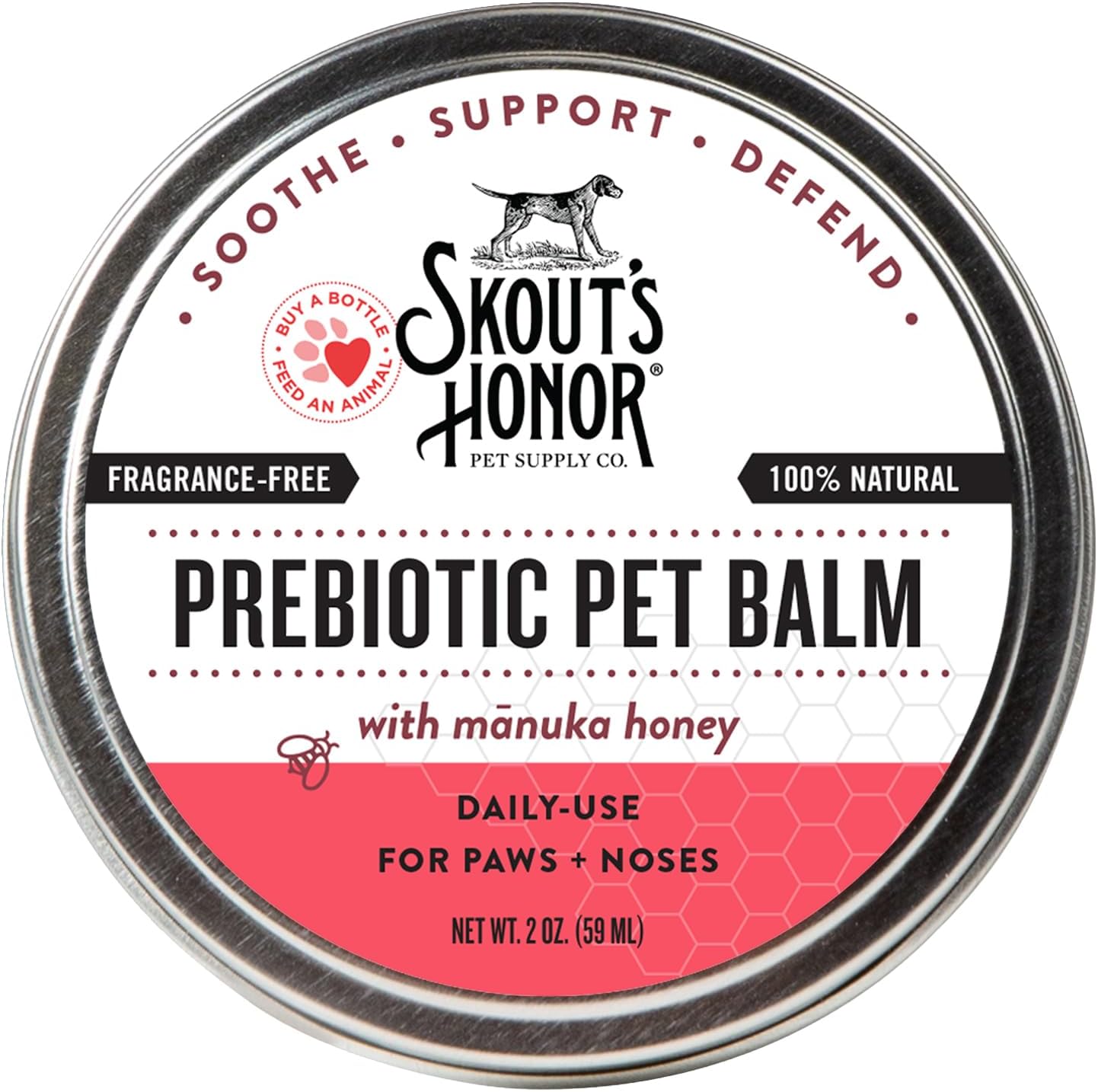 SKOUT'S HONOR Prebiotic Pet Balm - 100% Natural and Made w/Manuka Honey to Promote Healing of Your pet's paw Pads and Nose, Soothes Dry, Itchy Paws and Noses - Safe for Cats and Dogs, 2oz