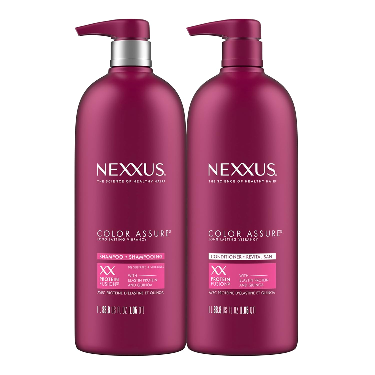 Nexxus Color Assure Shampoo and Conditioner for Color Treated Hair, Enhances Color Vibrancy for Up to 40 Washes, 2 Count, 33.8 oz
