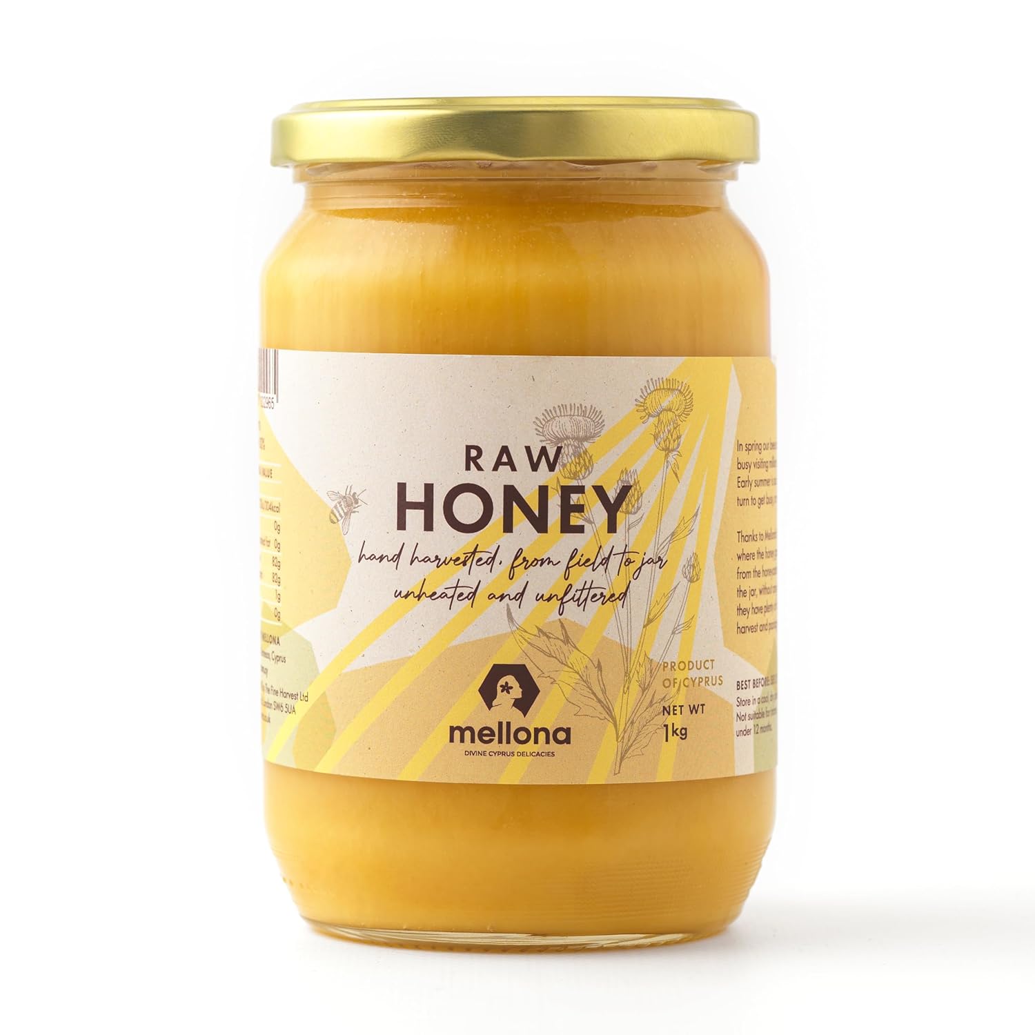 Mellona 100% Raw Honey Unfiltered, Natural Creamy Golden Honey Raw Unprocessed, Unheated & Unfiltered(1KG)