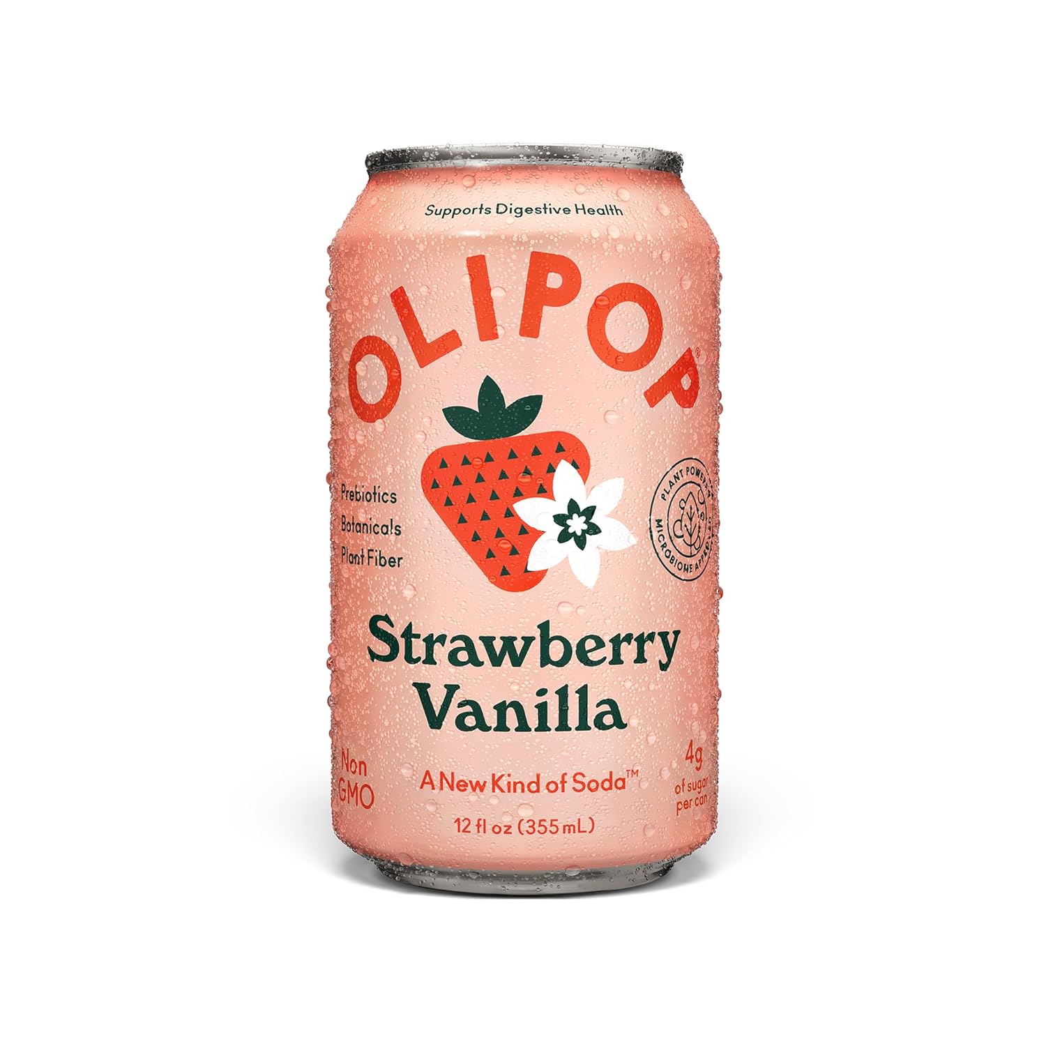 Olipop Strawberry Vanilla Sparkling Tonic, 12 Fl Oz Can