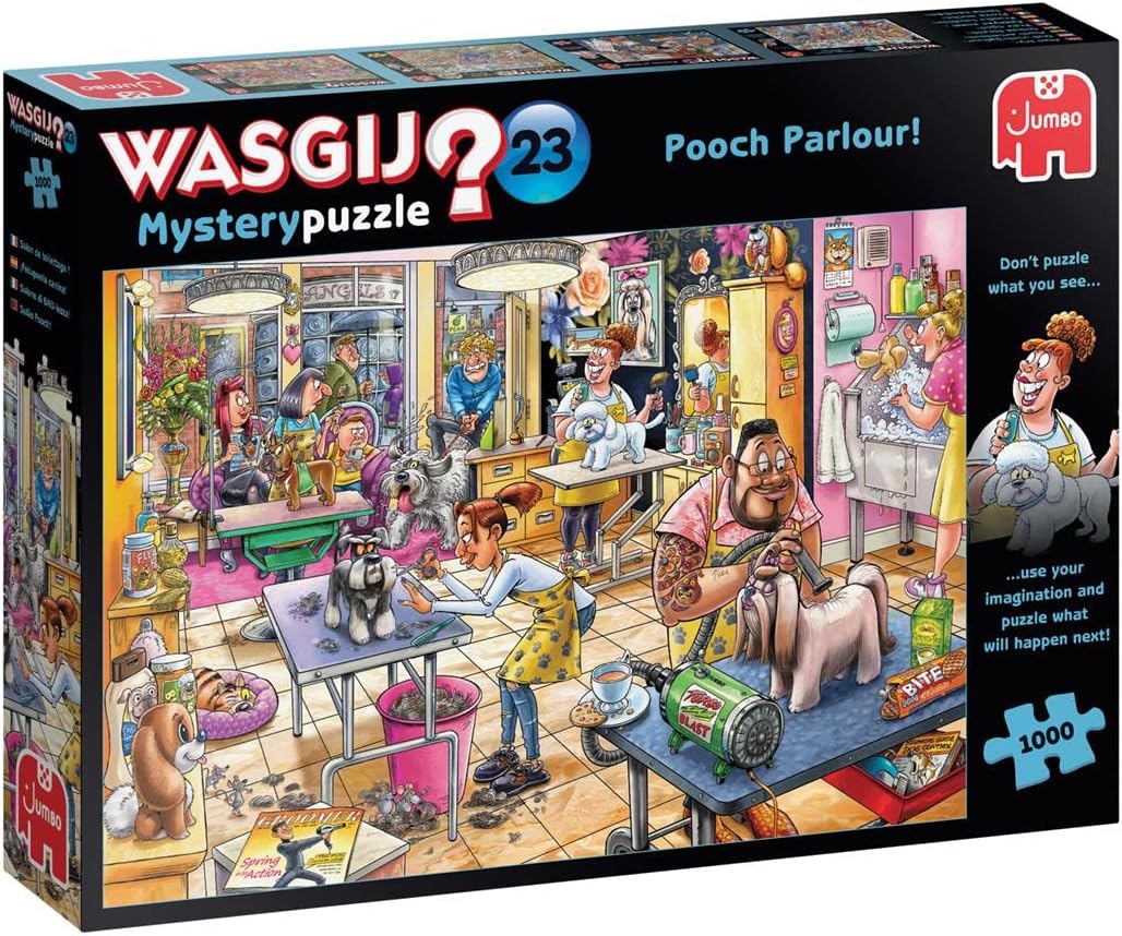 Wasgij Mystery 23, Pooch Parlour - 1000 Piece Jigsaw Puzzles for Adults - Fun, Challenging & Brainteasing Adults Jigsaw Puzzle - Puzzle What Happens Next - 100% Recycled Cardboard - 1000pcs - Jumbo