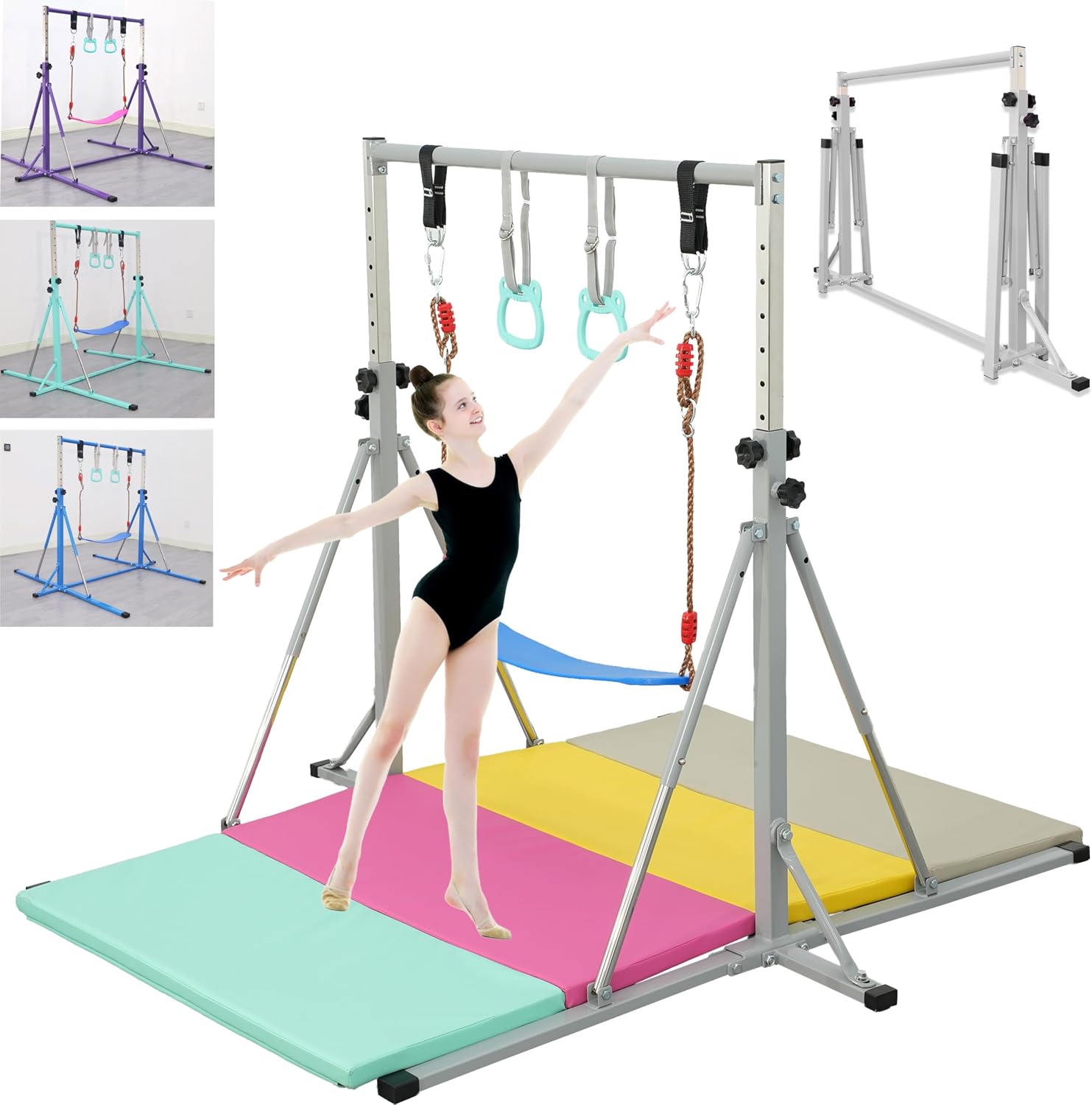 FC FUNCHEER Foldable Gymnastics Bar,5FT Horizontal bar,Adjustable Kids Training bar for Kids Ages 3-15,Kids Gymnastics bar,Triangle Stable Structure-Gym Equipment for Home