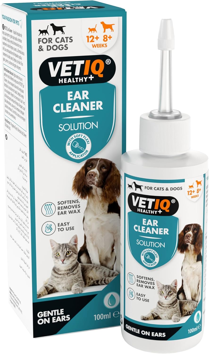 VETIQ Ear Cleaner Solution with Soft Flexi Applicator for Cats & Dogs, Safe & Gentle Solution to Soften & Remove Ear Wax & Maintain Ear Hygiene, 100 ml (Pack of 1)