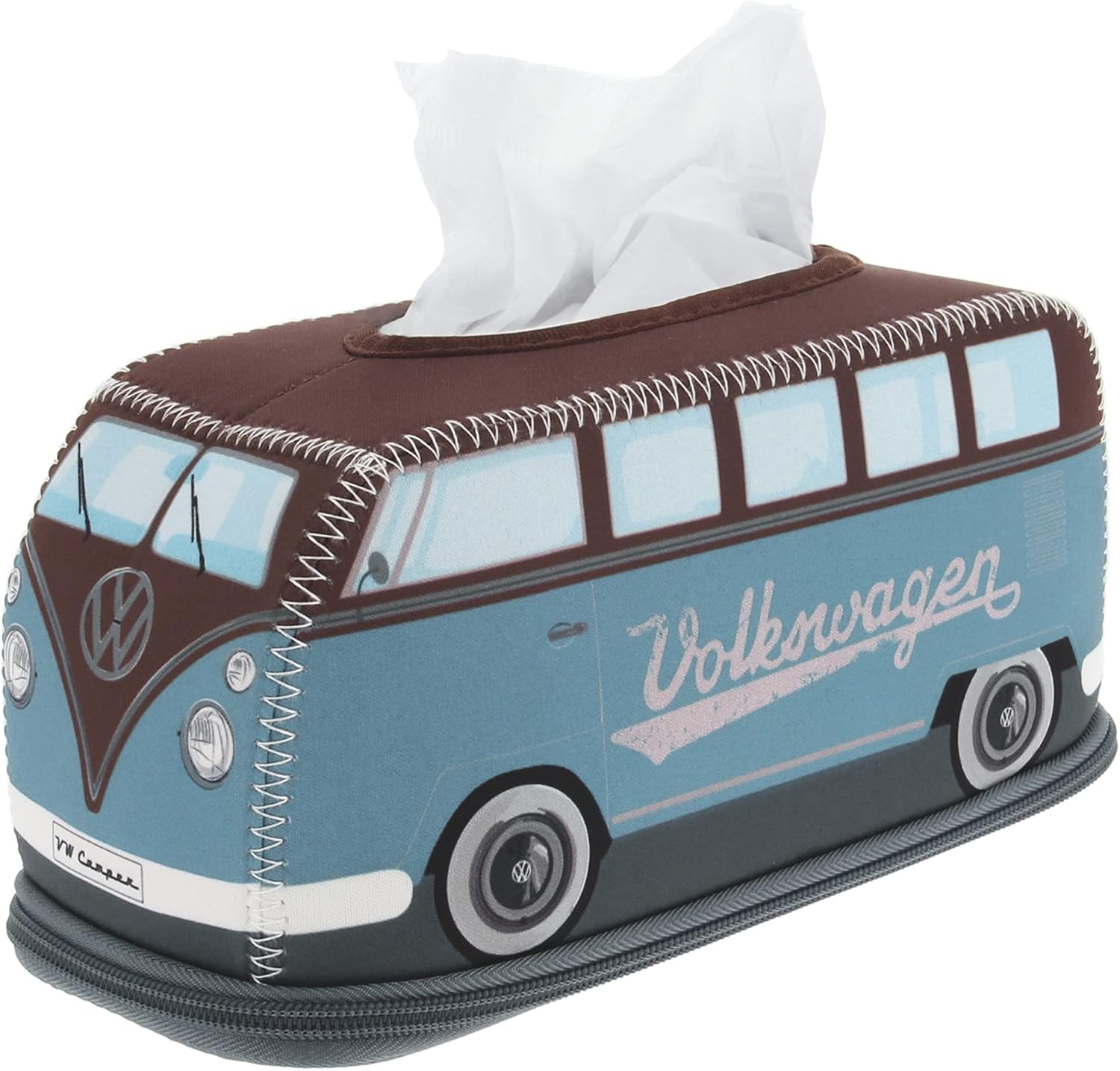 BRISA VW Collection - BRISA VW Collection - Volkswagen Neoprene Holder-Dispenser for Paper Tissues, Cosmetic Tissues or Napkins in T1 Bus Campervan Design (Petrol/Brown)