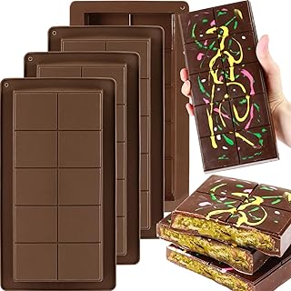 4 Pack Dubai Chocolate Bar Mold, 0.8 Inch Deep Chocolate Bar Molds Silicone for Making 8X4 Inch Extra Large Dubai Chocolate Bar Pistachio Chocolate Bar Mold Nonstick, Thick Chocolate Bar Mold