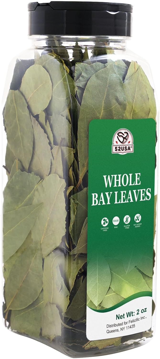 52USA Bay Leaves, 2 oz, Whole Bay Leaves, All Natural, Gluten Free, Caffeine Free, No Sugar, Dried Bay Leaves, Bay Laurel Herbs for Cooking, Fresh Bay Leaves