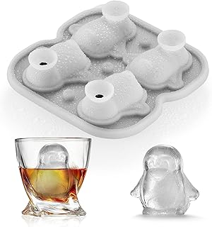 Penguins Ice Cube Tray Fun Shapes, Odd Novelty Cute Penguin Gifts, 2.2" Large Silicone Whiskey Ice Mold for Cocktails,Bourbon,Brandy, w/Funne