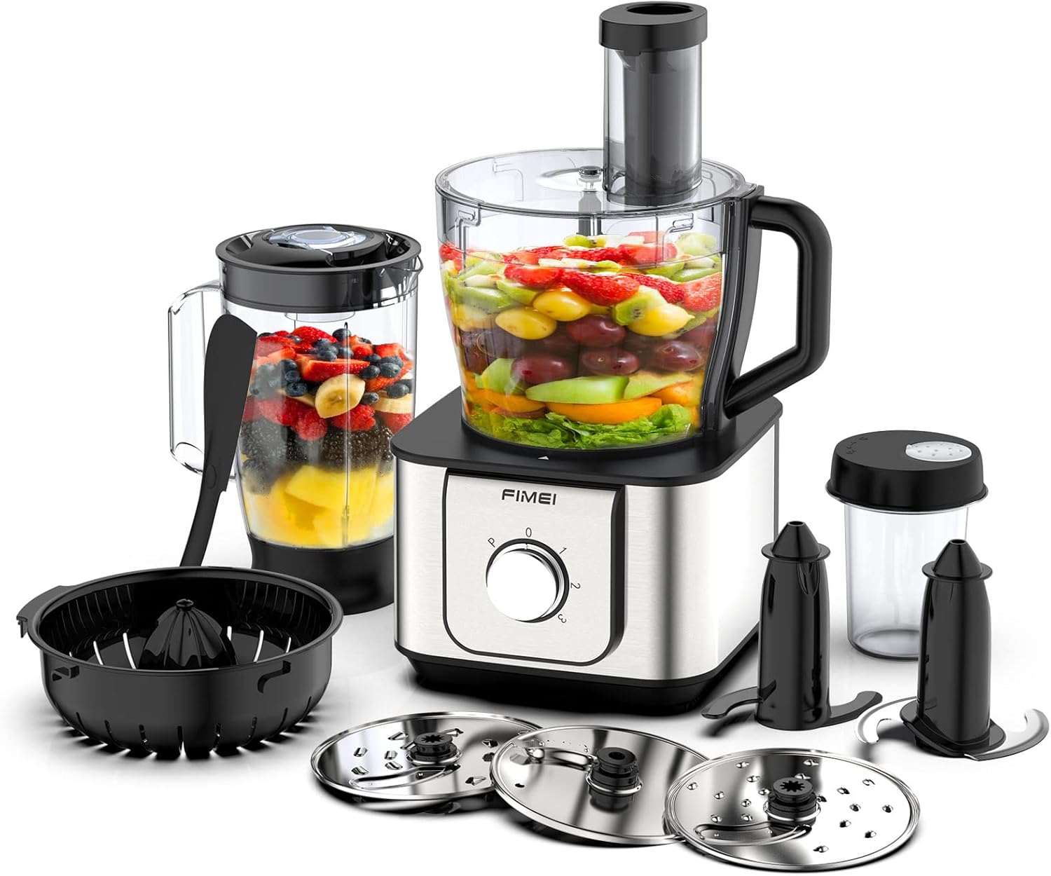 FIMEI Food Processor Multifunctional, 11 in 1 Food Processor, 1100W, 3 Speeds & Pulse Function, 3.2L Chopper, 1.5L Blender, Grinder, Citrus Juicer, Dough Kneader, Shredder, Reversible Slicing, HGM-406