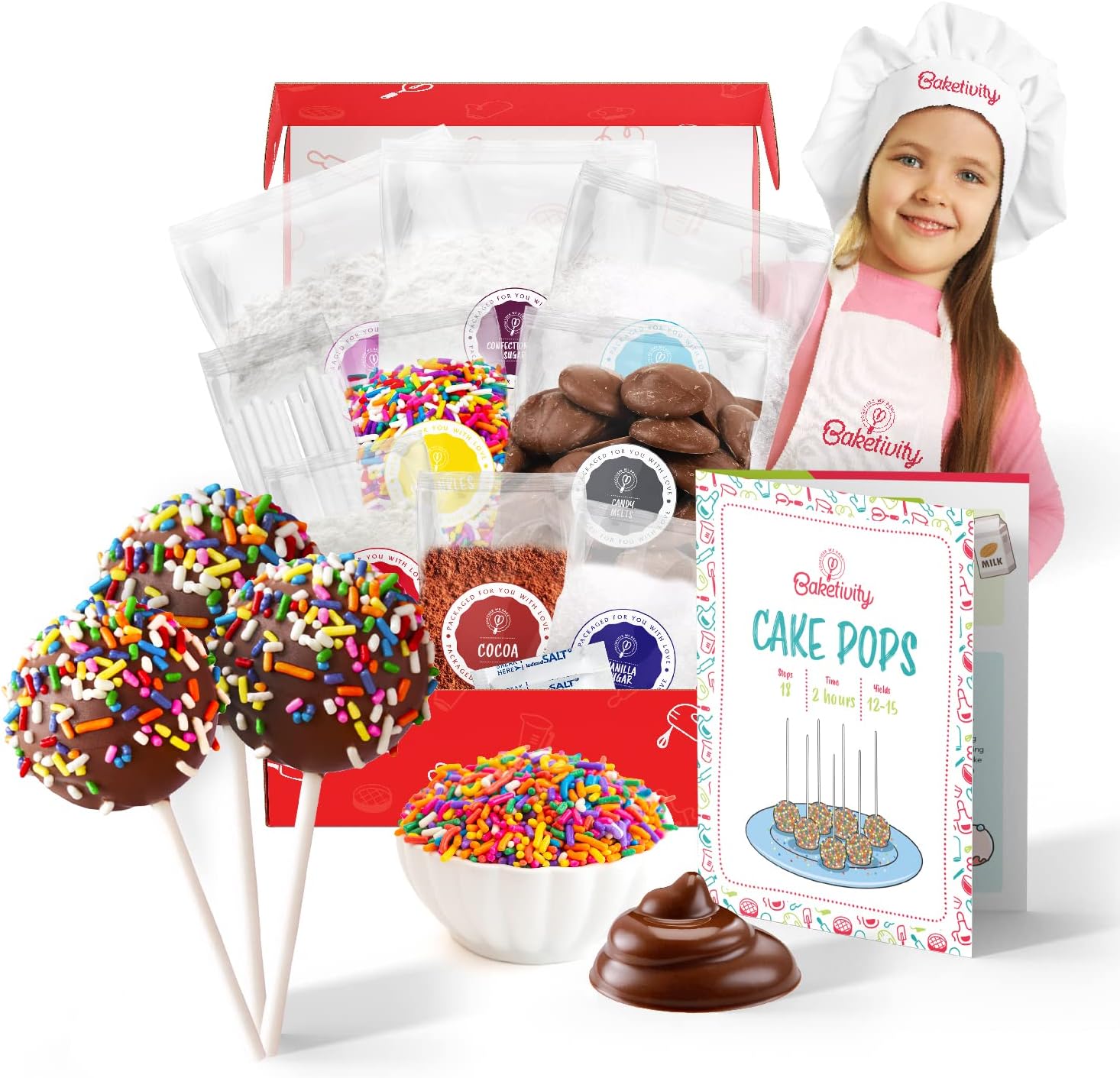 Baketivity DIY Cake Pop Baking Kit for Kids - Premeasured Ingredients, Decorating Supplies