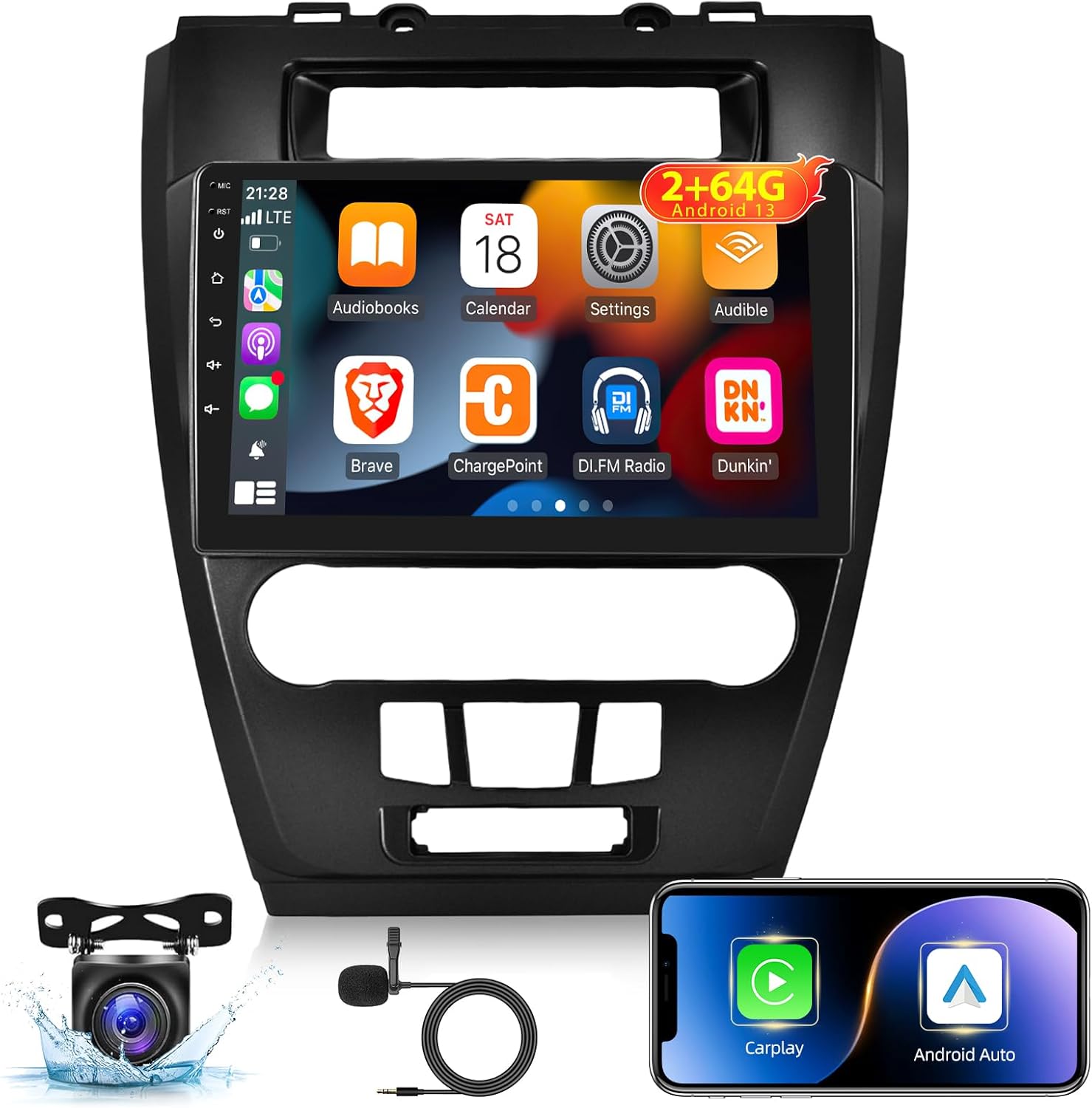 EKAT [2G+64G] Car Radio for Ford Fusion Mondeo Mustang 2009-2012, 10.1 inch Android 13 Touch Screen Stereo, Carplay/Android Auto/WiFi/1080P/SWC/Bluetooth/EQ Audio