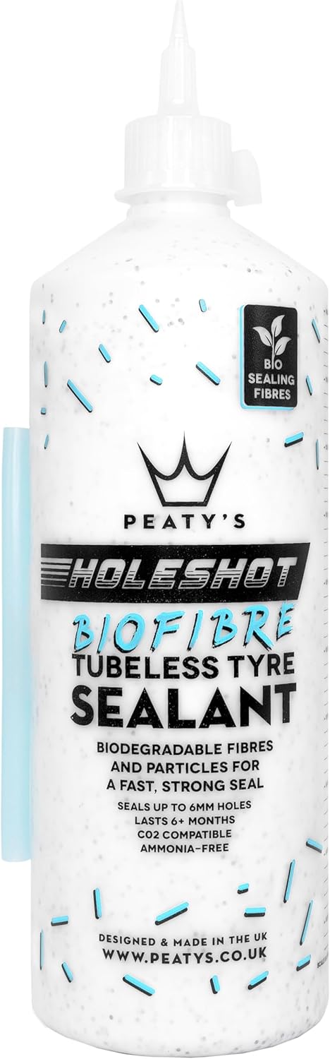 Peaty's Holeshot Biofibre Tubeless Tyre Sealant, Fast Acting Puncture Repair, Seals Up to 6mm holes for MTB, Road and Gravel Bikes, Uses Biodegradable Sealing Fibres