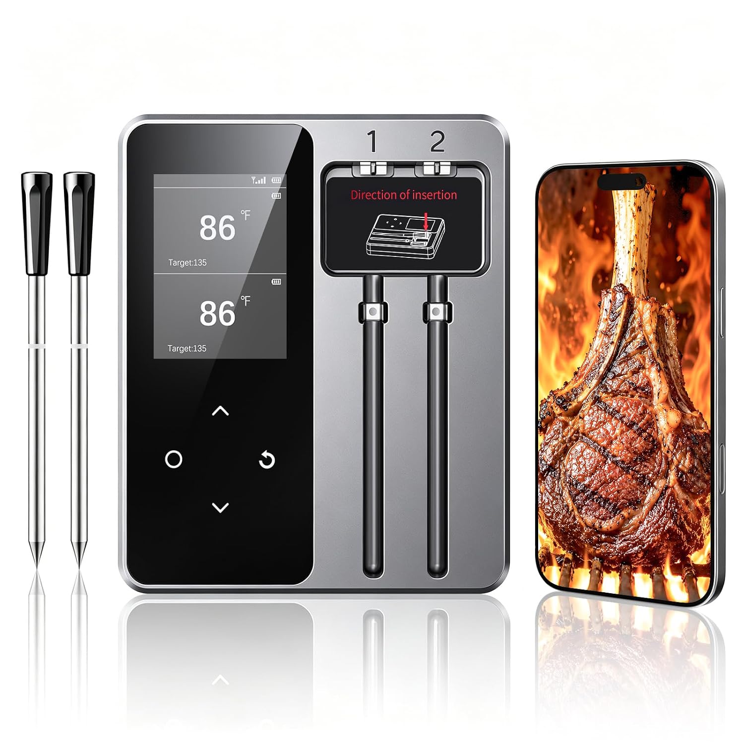 Smart Bluetooth Wireless Meat Thermometer with 6 Sensors,0.5S Instant Read