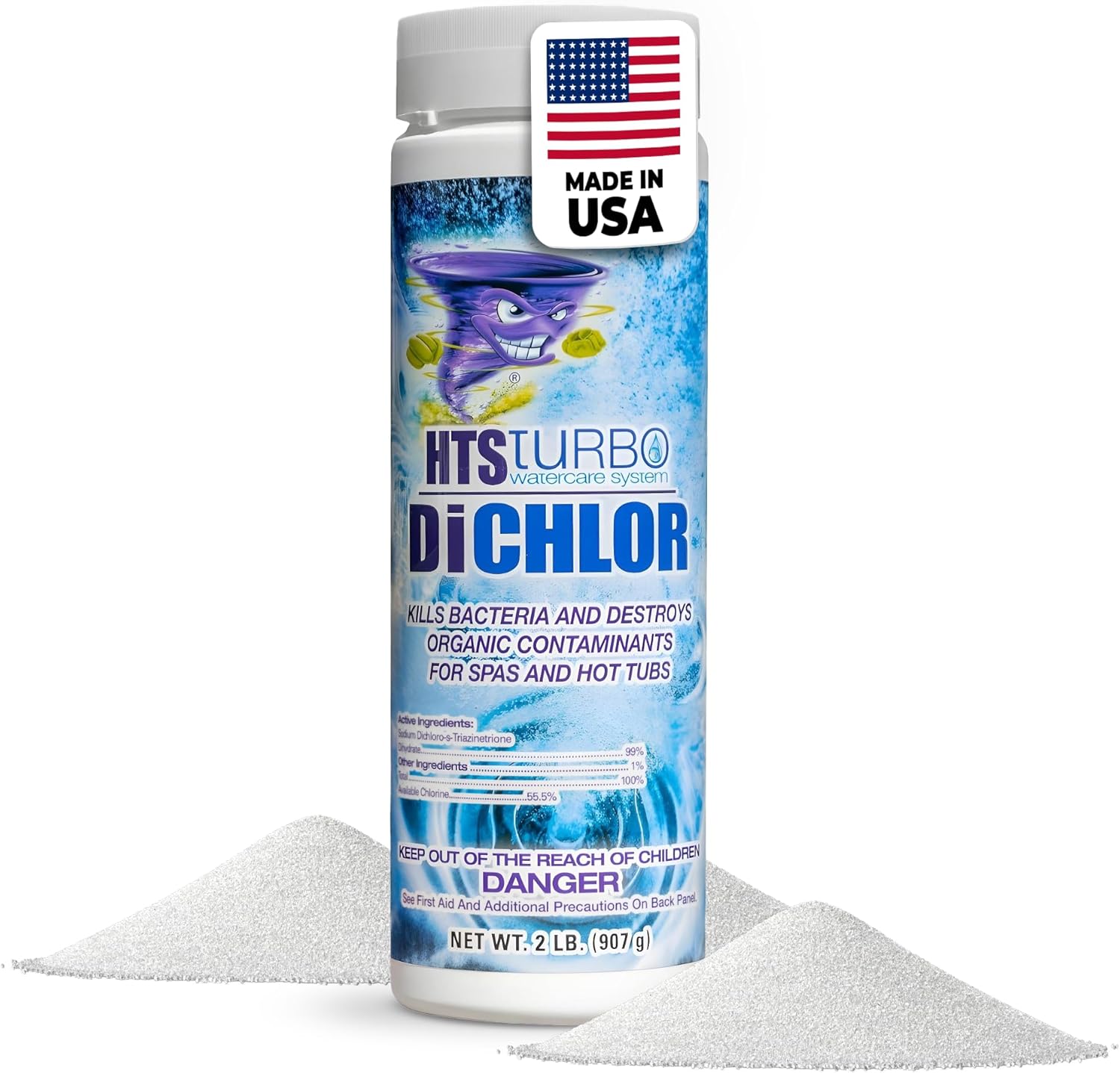 Chlorine Granules for Hot Tubs and Spa - 2 lbs (32 oz) Made in USA | Stabilized Dichlor, Fast-Dissolving Granular Chlorine Sanitizer | Hot Tub Spa Water Care Treatment