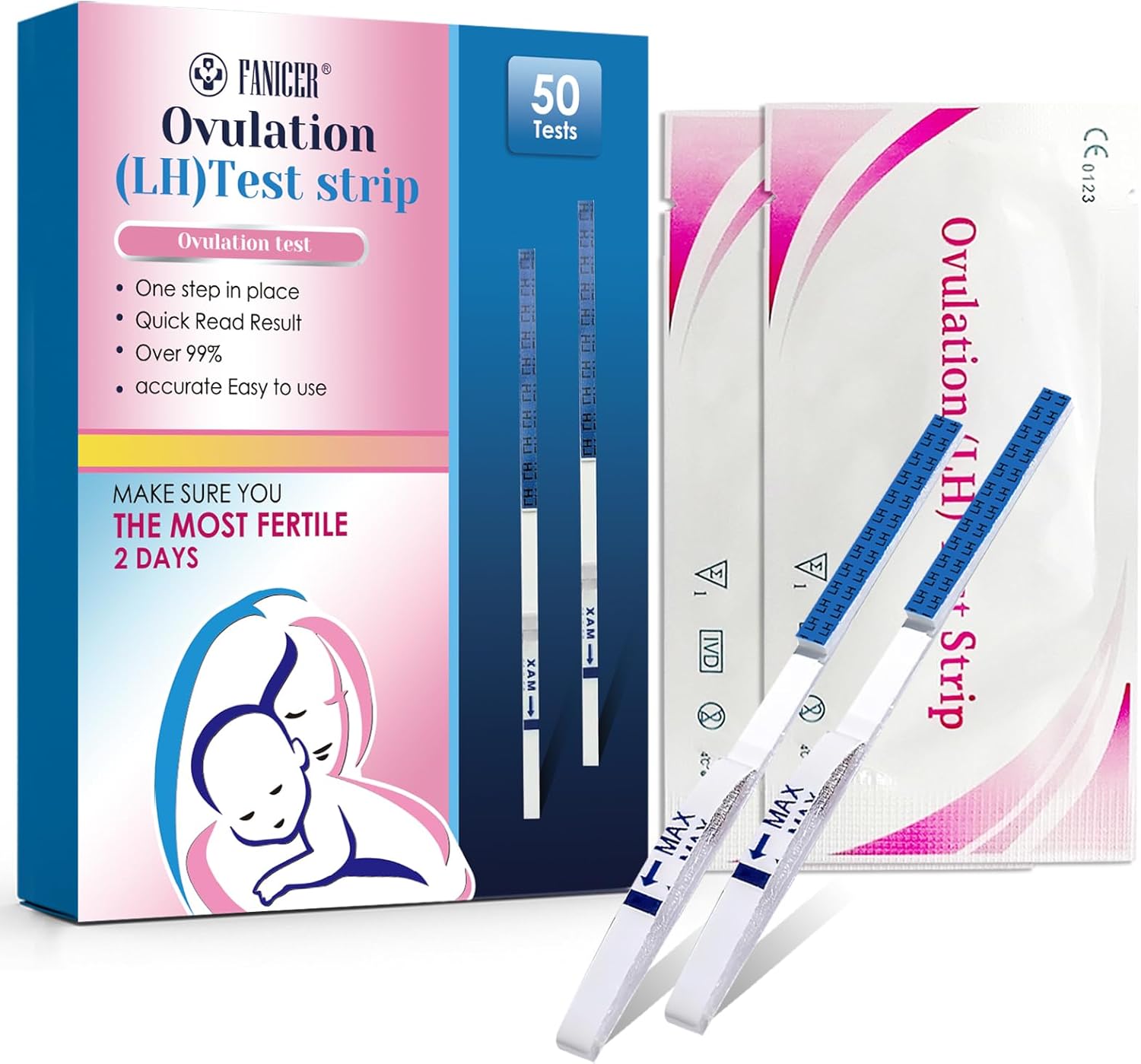 50 Pieces Ovulation Test Strips, Ovulation Predictor, Sensitive Fertility Predictor Testing Sticks, High Sensitivity Ovulation Tests, Track Ovulation Test, Sensitive 25miu/ml Test, Fast and Accurate