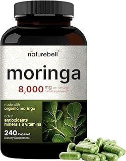 NatureBell Moringa Capsules 8000mg Per Serving, 240 Capsules | 4 Month Supply, Made with Moringa Powder Organic | Green Superfood, Skin Health & Immune Support | Non-GMO, Gluten Free