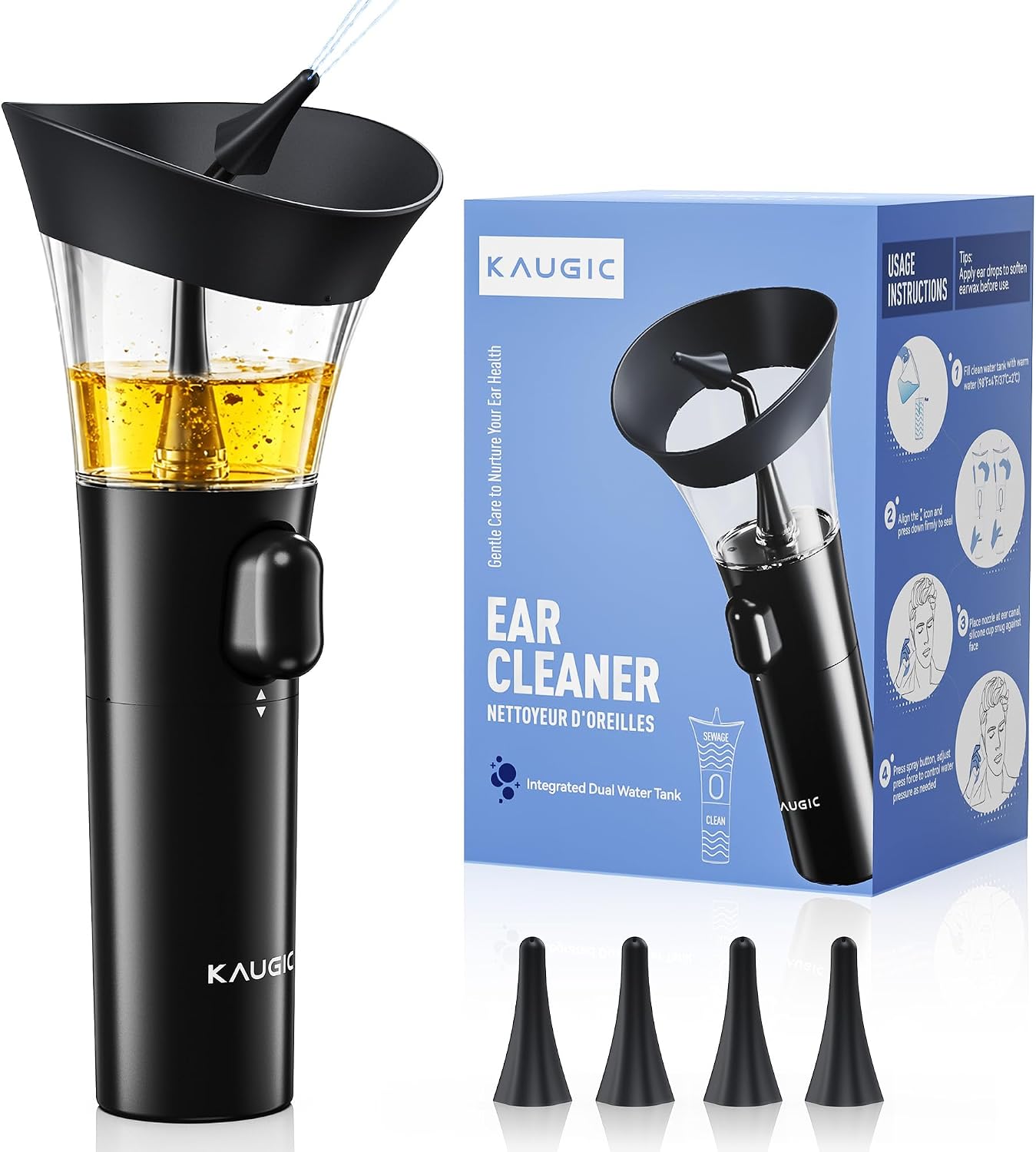 Ear Cleaner, Manual Wax Removal Kit, One-Hand Flushing, Black