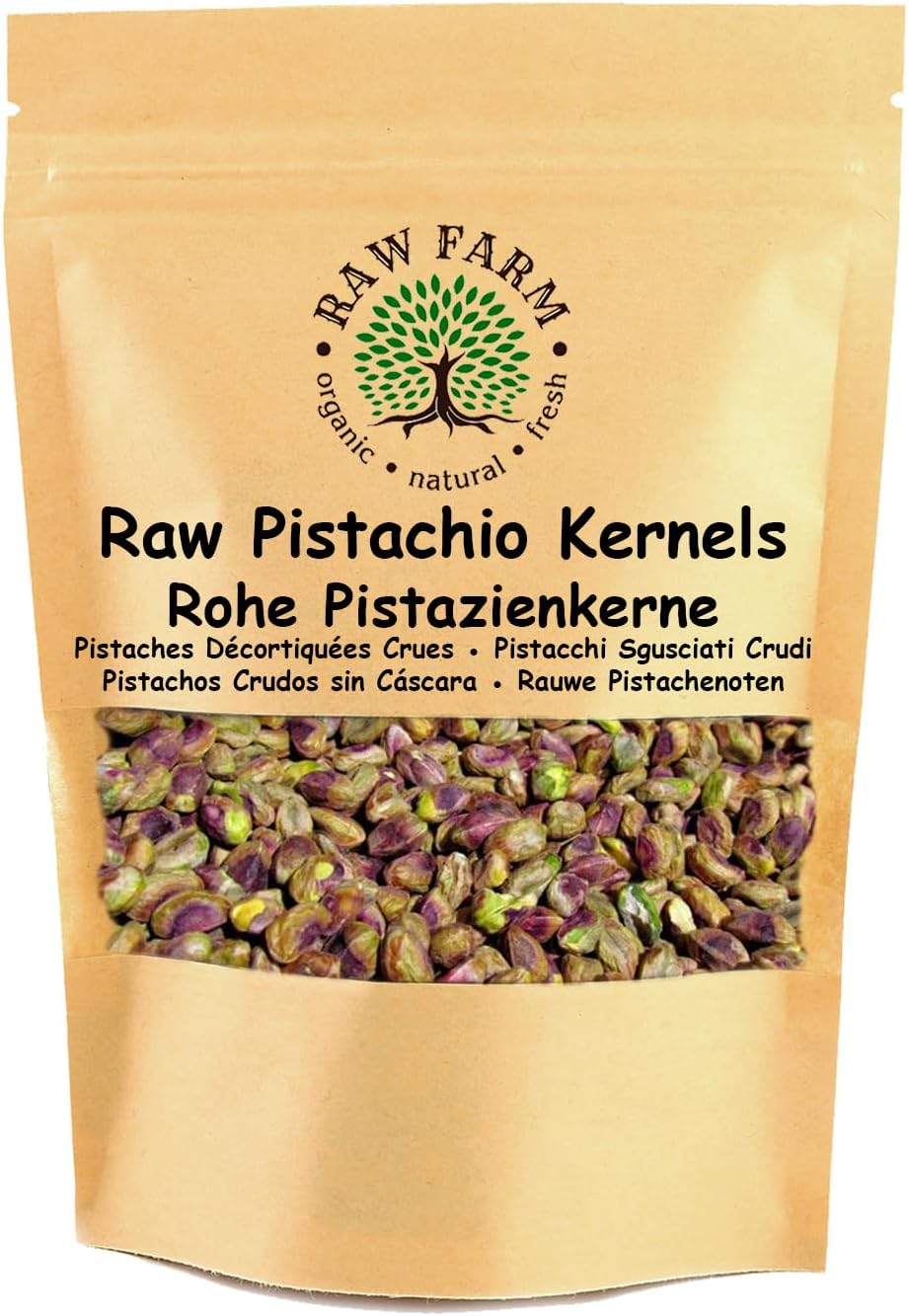 Raw Farm - Raw Whole Pistachio Kernels, Shelled Nuts, High in fibre, Gluten free, Soya free 500 g