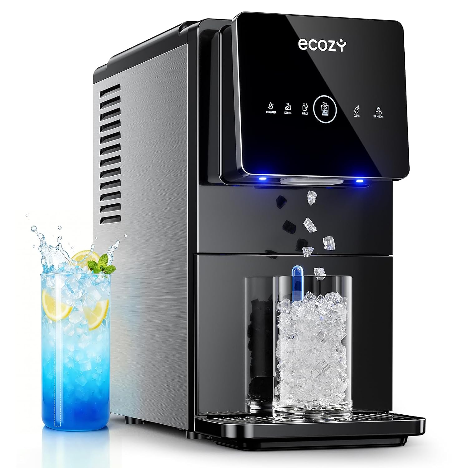 ecozy Nugget Ice Makers Countertop Dispenser, 40lbs Per Day, Touch-Free Ice