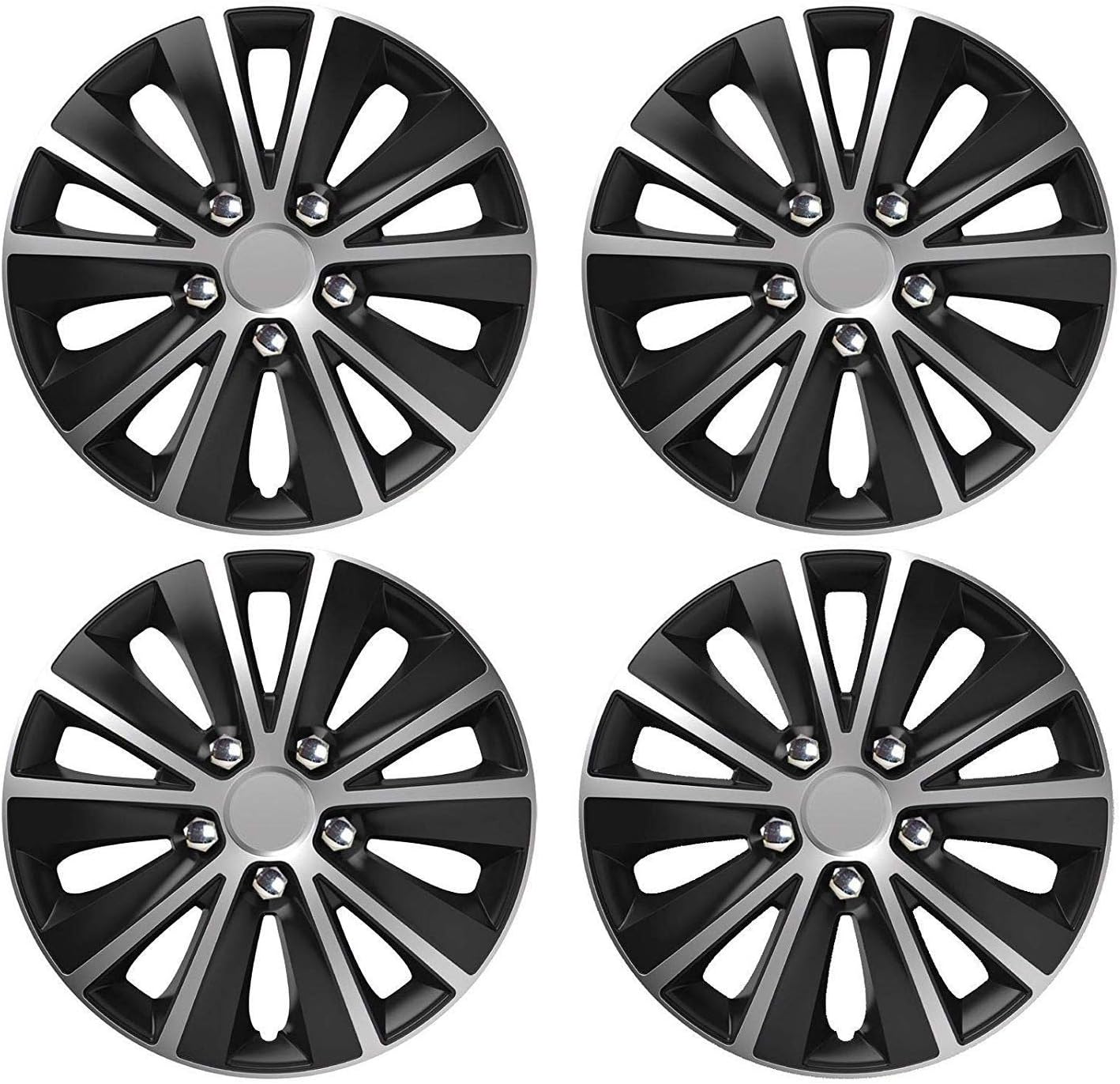 UKB4C 14" Black & Grey Stripe Multi-Spoke Wheel Trim Hub Cap Covers Protectors