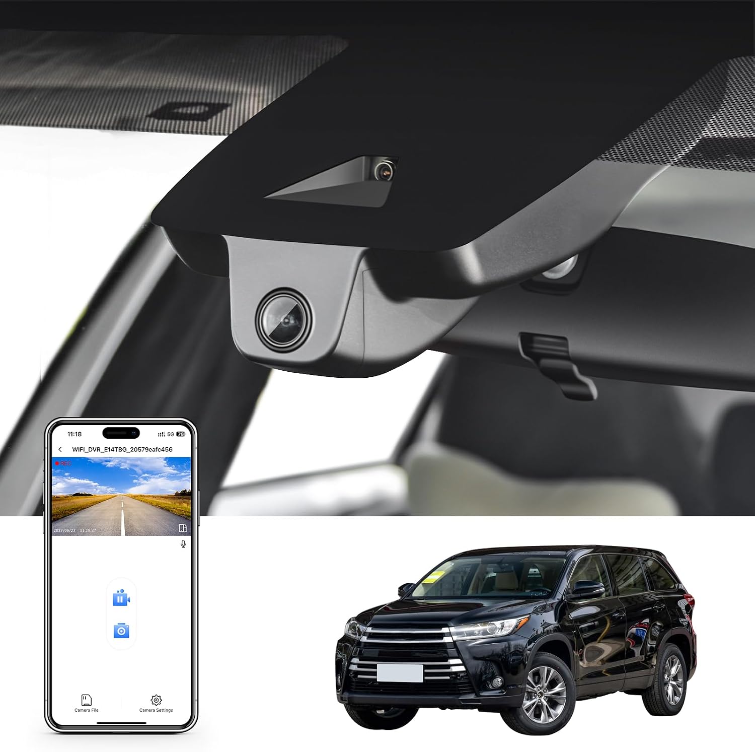 4K Dash Cam Custom fit for Toyota Highlander & Hybrid Gen3 UX50 2017 2018 2019 (Model B), LE Limited L XLE Platinum Hybrid, Integrated OEM Look, UHD 2160P Video, App & WiFi,128GB Card
