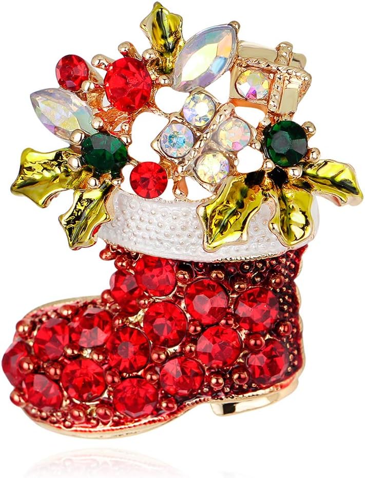CUIGU Christmas Brooch Pins Ring Bell Rhinestone Jewelry Fashion Xmas Gift Decoration - Christmas Boots No.AL050-A