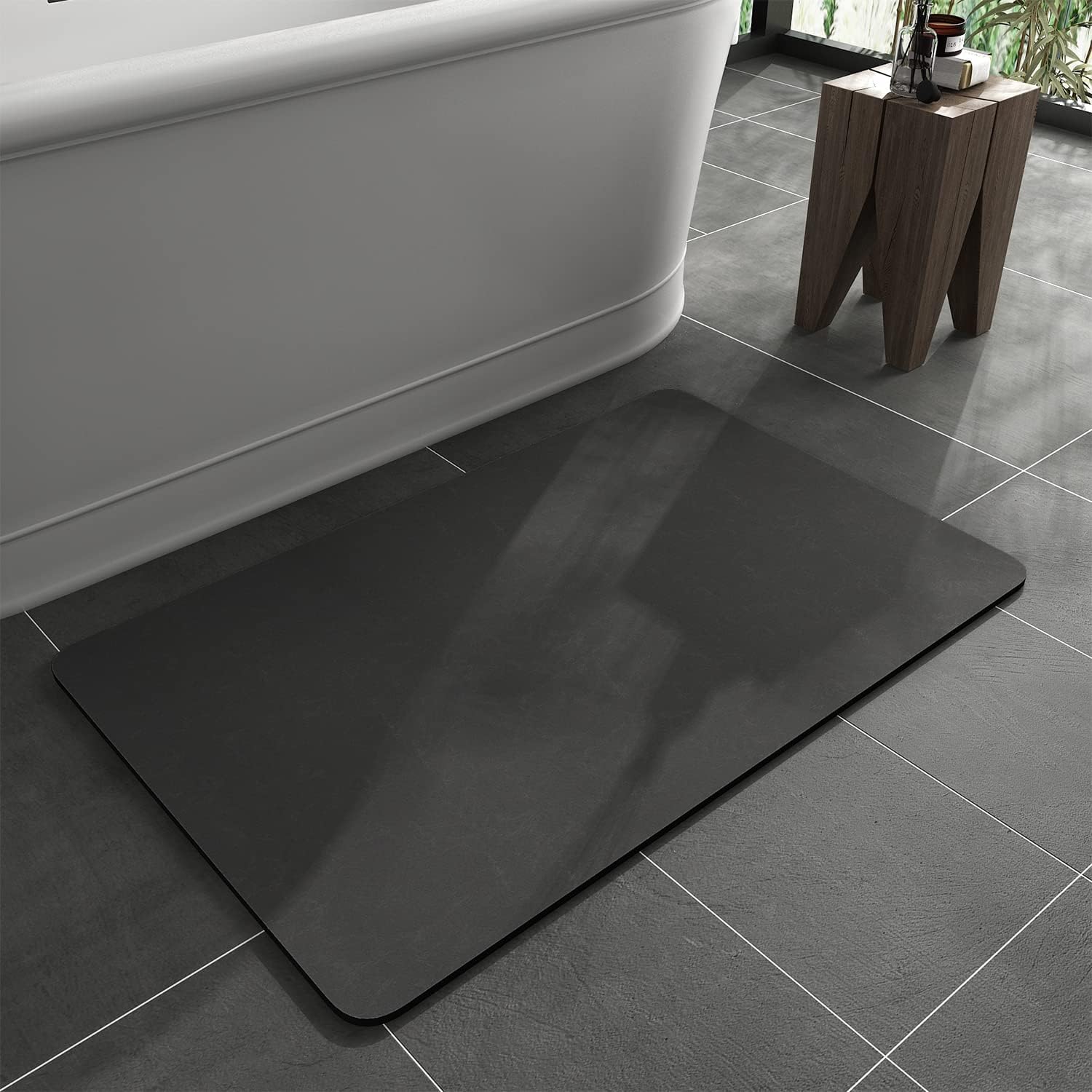 MontVoo -Bath Mat Rug-Rubber Backing Non Slip Quick Dry Absorbent Thin Bathroom Rugs Fit Under Door-Faux Suede Surface Bathroom Floor Mats-Shower Rug for in Front of Bathtub Shower Dark Grey 16"x24"