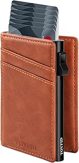 Minimalist Wallet for Men,Slim Pop Up Wallet for 6-8 Credit Cards, Card Holder Wallet for Men,Billfold RFID,Genuine Leather,Slim Wallet for Men, Brown