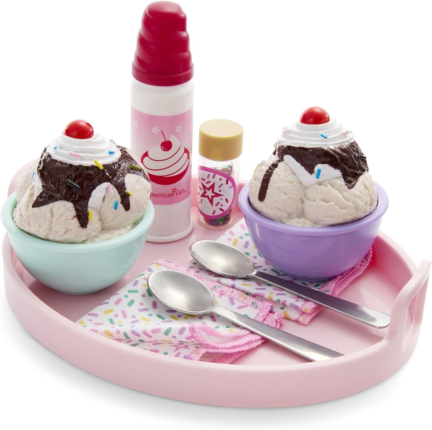 American Girl Truly Me, 18-inch Doll Playset and Accessories, Sundaes for Two Set, with Metal Spoons, Ages 6+