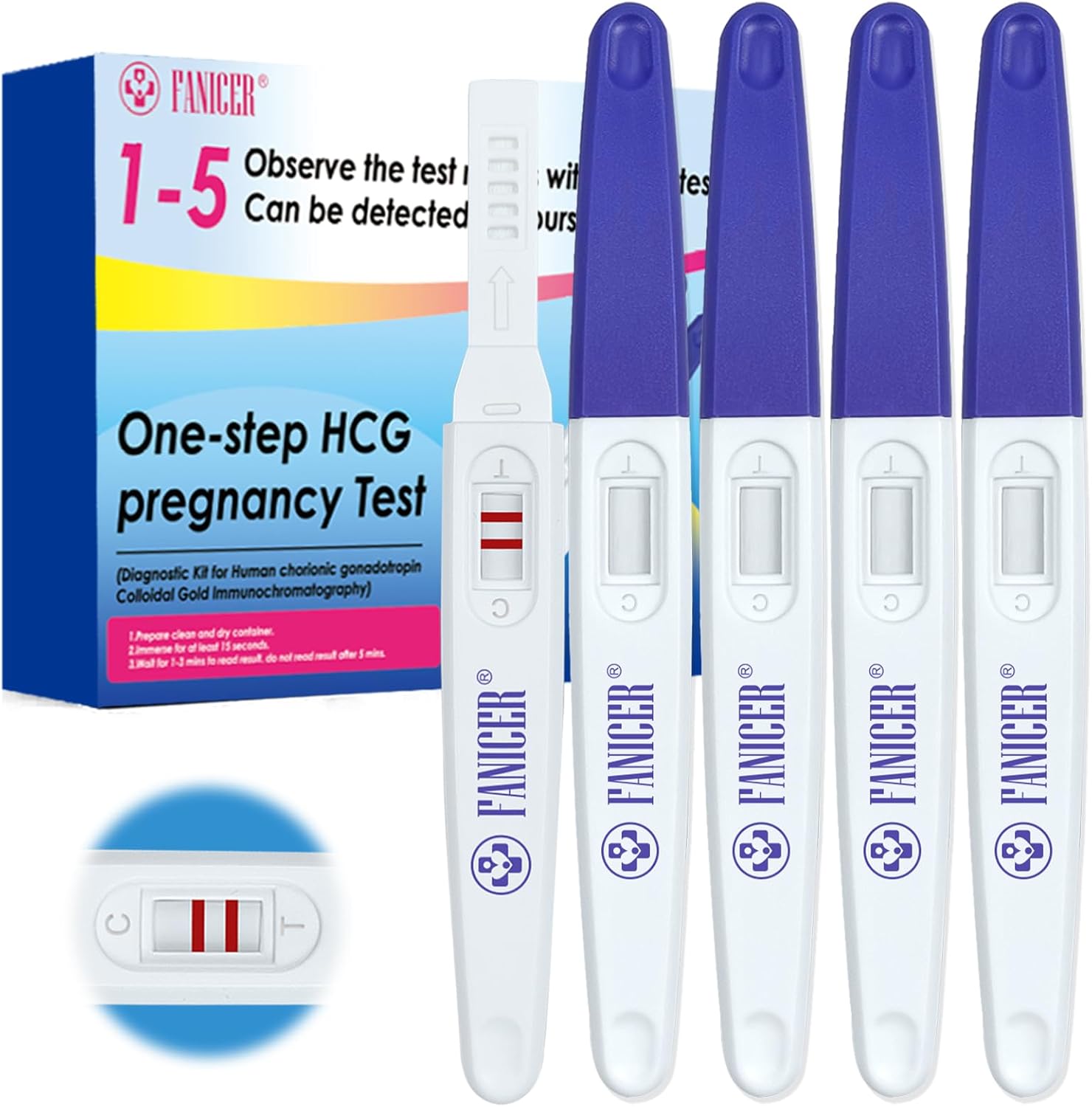 5 x Pregnancy Tests, Individually Wrapped HCG Pregnancy Test, Fast Response Pregnancy Test, Early Detection Pregnancy Test, Home Testing Kit, Results in 5 Minutes, Easy Detection(Blue)