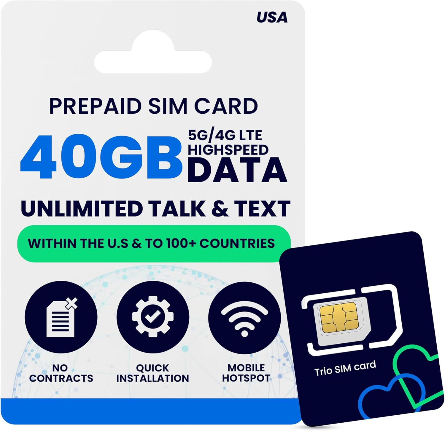 Lycamobile 30 Day USA Prepaid SIM Card with 40GB High Speed 4G LTE/5G Data, Hotspot Included, International Talk & Text to 100+ Countries, Quick Activation, 3-in-1 Triple-Cut US Mobile SIM Card