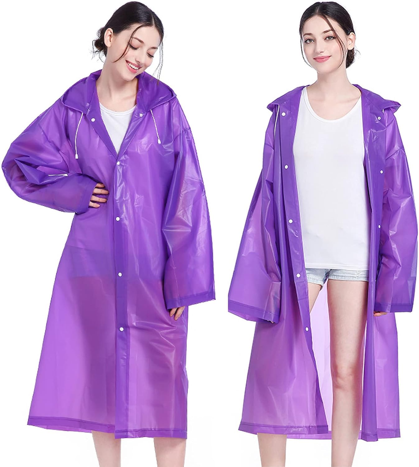 AIDEGER EVA Rain Ponchos for Adults, 2 Pack Reusable Raincoats with Hoods and Sleeves Lightweight Rain Jacket