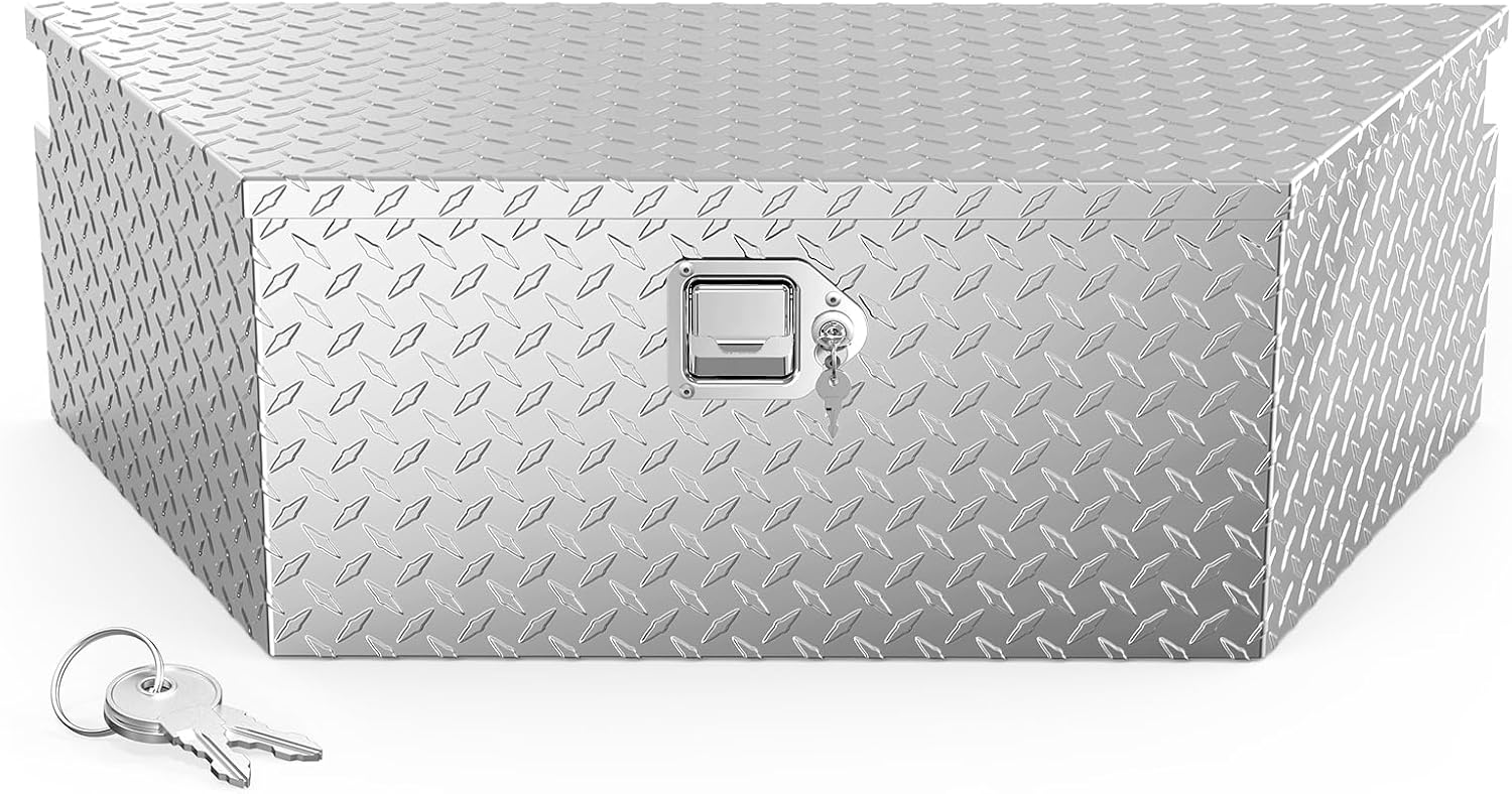 TUFFIOM 39" Aluminum Truck Bed Tool Box, Heavy Duty Diamond Plate Trailer Tool Box with Lock Keys, Tool Storage Organizer Chest for Pick up,Truck Bed,ATV,RV Trailer