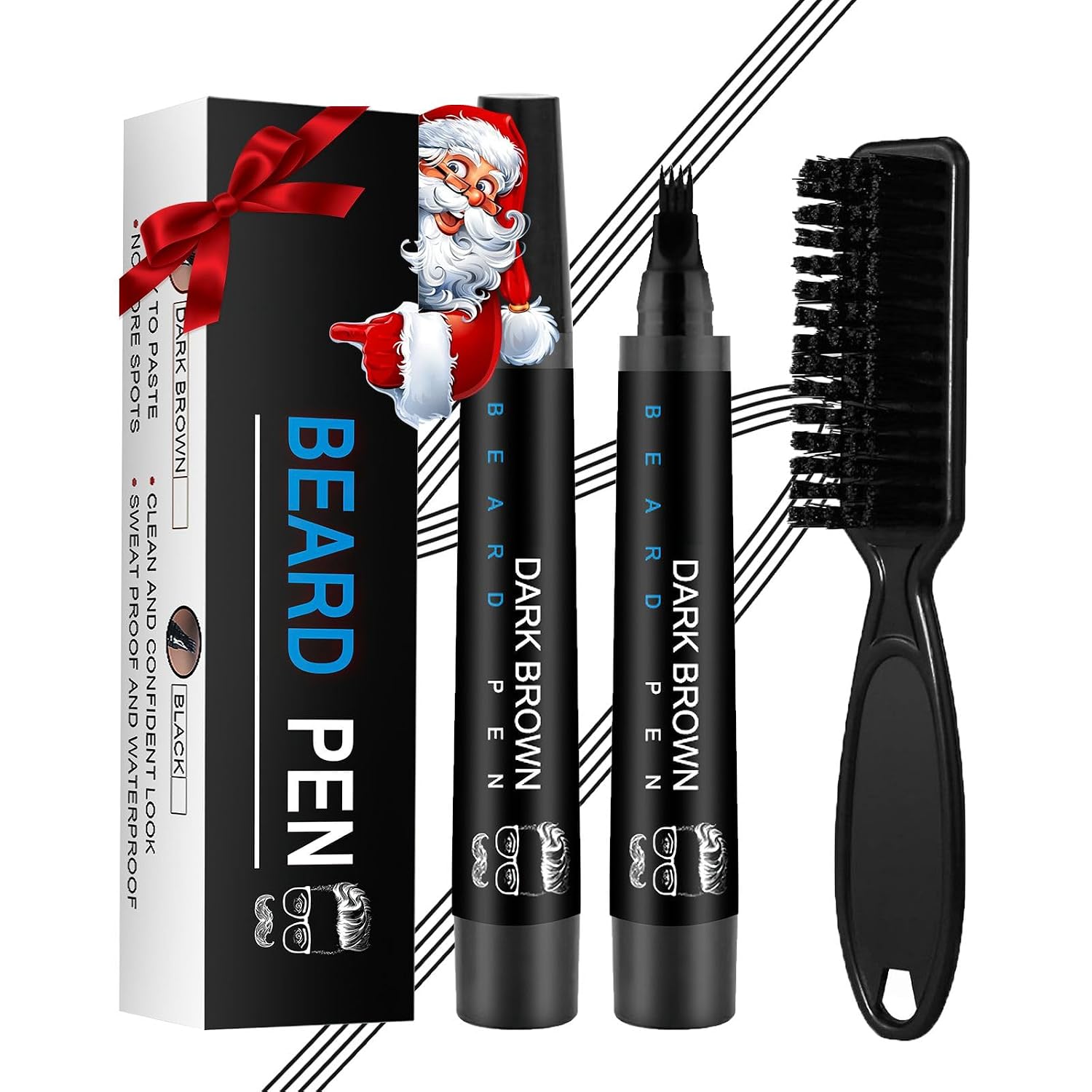 Beard Pencil Filler for Men - Beard Pen With Beard Brush, Barber Pencil Waterproof Long-Lasting Mens Grooming Kits for Natural Looking Beard Christmas Gifts for Men, Birthday Gifts for Dad (Black)
