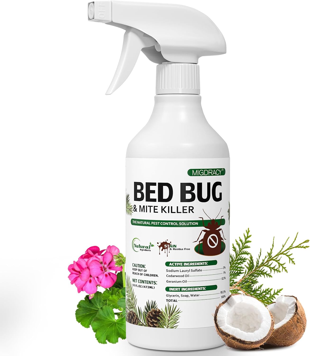 Natural Bed Bug Spray 16oz, Non-Toxic Sprayer, Plant-Based Bedbug & Dust Mite Repellent, Safe for Family & Pets, Fast-Acting Treatment for Bed Bugs, Mites
