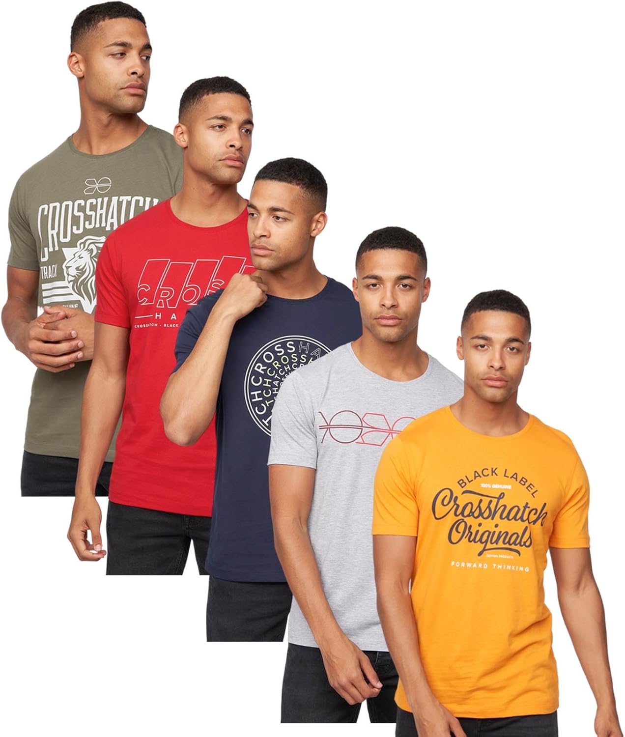 Crosshatch Mens 5 Pack Graphic Tee Multipack Crew Neck T-Shirt Gift for Him Short Sleeve Top