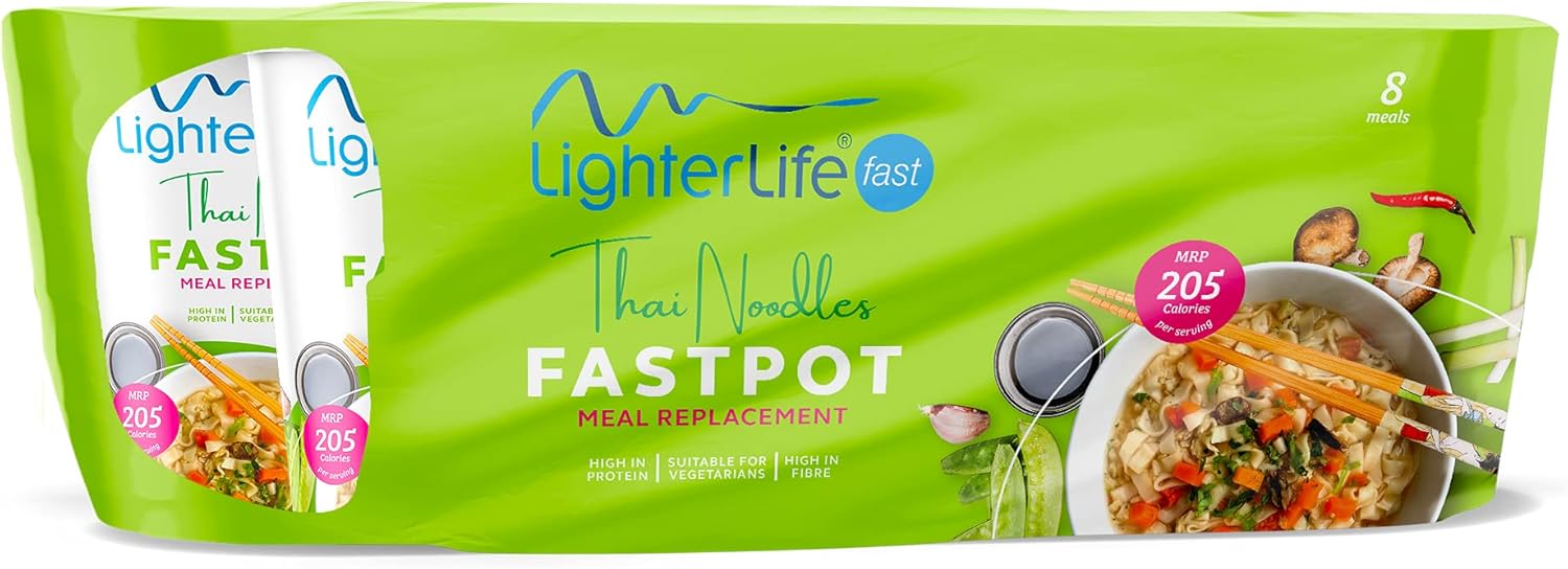 LighterLife Fast Thai Noodle Fastpot, Weight Loss Meal Replacement Meal Pot, High in Protein with 25% of RDA Vitamins and Minerals, Tray of 8 x 55gram Servings